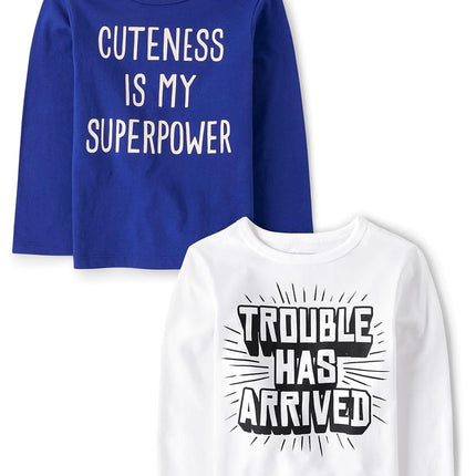 The Children's Place Baby Boys' and Toddler Assorted Everyday Long Sleeve Graphic T-Shirts,multipacks, ABC Train/Little Bright Future 2-Pack, 2T