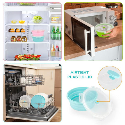 trrcylp 3Pack Collapsible Silicone Food Storage Containers with Lid 17OZ Foldable Lunch Bowls for Microwave Freezer Dishwasher Safe (500ml Round)