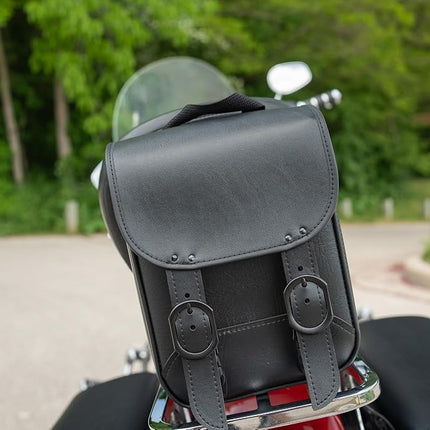 Dowco Willie & Max 59591-00 Black Jack Series: Synthetic Leather Motorcycle Sissy Bar Bag, Black, Universal Fit, 8in.W x 10in.H x 4.5in.D. Handcrafted. Made in The USA. Limited