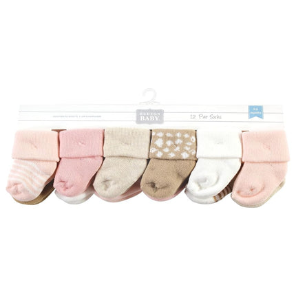 Hudson Baby Chaussettes riches en coton pour nouveau-né unisexe et chaussettes en éponge, motif guépard rose, 0-6 mois