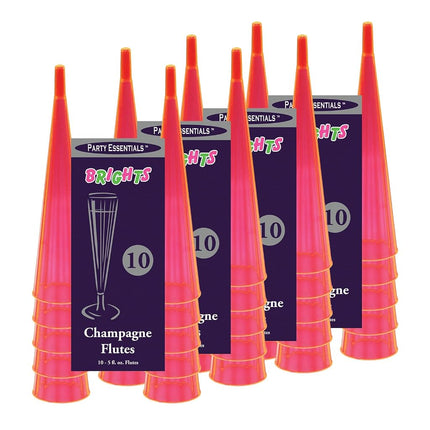 Party Essentials N280555 40Count Hard Plastic Twopiece 5 oz Champagne Flutes, Neon Pink
