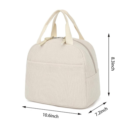 Corduroy Lunch Box for Women Girls, Cooler Lunch Bags Reusable Insulated Lunchbox for Picnic School Work Travel (Pink)