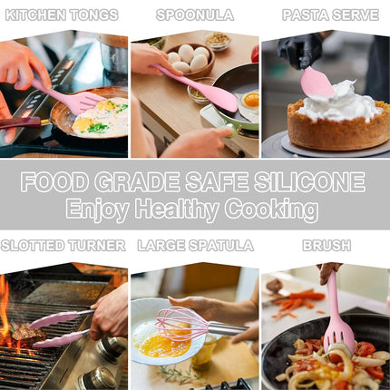 Umite Chef Kitchen Utensils Set, 22Pcs Silicone Cooking Utensils Set, Heat Resistance Silicone Ktchen Spatulas Set with Holder, Cooking Gadgets Tools Set for Nonstick Cookware, Dishwasher Safe(Pink)