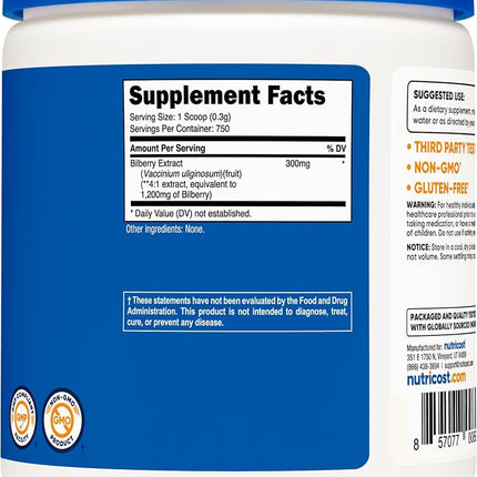 Nutricost Bilberry Powder 250 Grams - Gluten Free and Non-GMO
