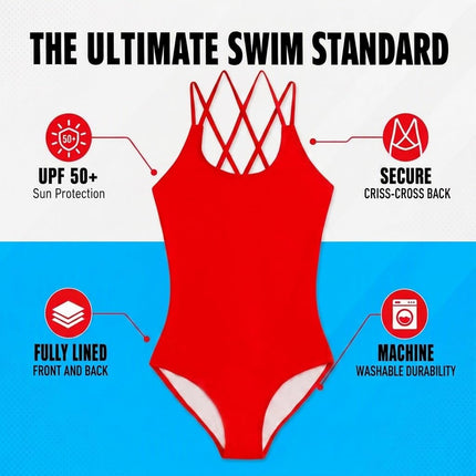 Kanu Surf Girls' Reese UPF 50 Beach Sport Criss-Cross One Piece Swimsuit, Solid Red, 8