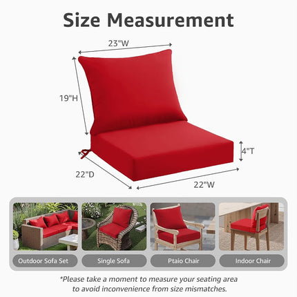 PatioGlow Outdoor Seat Cushion Set 22 x 22 x 4 Inch, Waterproof & Fade Resistant Patio Furniture Cushions with Removable Cover and Ties, Thick Deep Seating Pads for Outside Chair Sofa Couch, Red