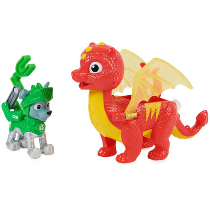 PAW Patrol, Rescue Knights Rocky and Dragon Flame Action Figures Set, Kids Toys for Ages 3 and up