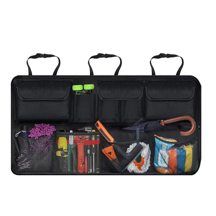 Organizador de Maletero para Coche Tecfino con Tapa, Compatible con SUV/Camioneta, Gran Capacidad, 6 Bolsillos y 3 Bolsas de Malla