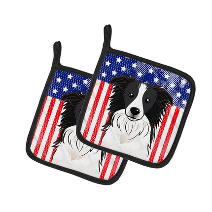 Caroline's Treasures Bandera Americana y Border Collie Par de agarraderas BB2171PTHD, Tela, Multicolor