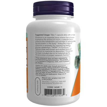 NOW Tri-Chromium 500 mcg with Cinnamon,180 Veg Capsules