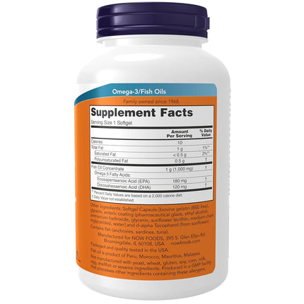 NOW Omega-3, Enteric Coated,180 Softgels