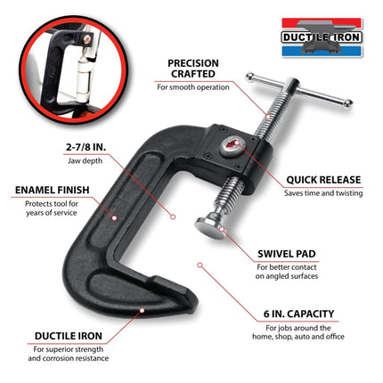 Performance Tool W286 6-Inch Quick Release C-Clamp