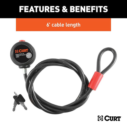 CURT 23666 6-Foot Bike Cable Lock BLACK VINYL
