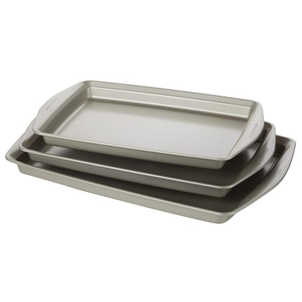 Rachael Ray Nonstick Bakeware Set Without Grips Includes Nonstick Cookie Sheets/Baking Sheets - 3 Piece, Silver