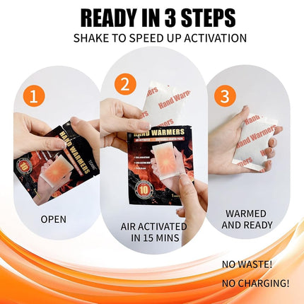 100 Pack Hand Warmers Disposable - Up to 15 Hours of Heat - Super Long Lasting Air Activated Warmers, All Natural & Portable for Body, Hands & Toes - Odorless Hot Warmer Gifts for Winter Work