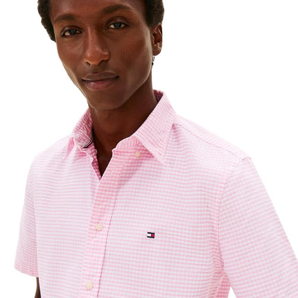 Tommy Hilfiger Men's Heritage Oxford Gingham Regular Short Sleeve Shirts, Rose Petal/Check Small