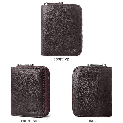 Linno RFID Cartera de piel auténtica con 20 ranuras para tarjetas de crédito, pequeña, para mujer u hombre, con cremallera, color café, tarjetero de acordeón moderno