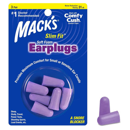 Macks Slim Fit Soft Foam Earplugs 3 Pair