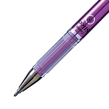Bolígrafo de gel Pentel Arts Slicci metálico de 0.8 mm con punta de aguja, tinta violeta metálica, caja de 12 (BG208-MV)
