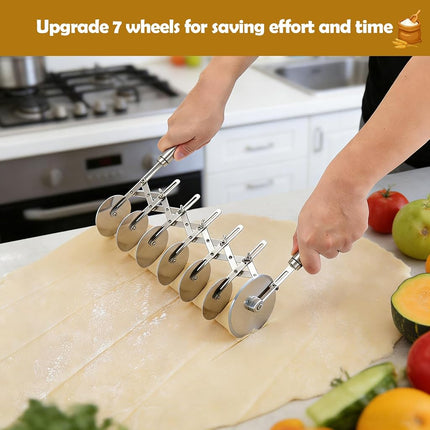 Juome 7 Wheel Pastry Cutter with Handle, Multi-Round Wheel Pasta Dough Cutter Roller Stainless Steel Pizza Slicer Accordion Pastry Knife Divider Tool