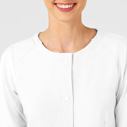 WonderWink Women's Crew Neck Warm Up Jacket, White, Small
