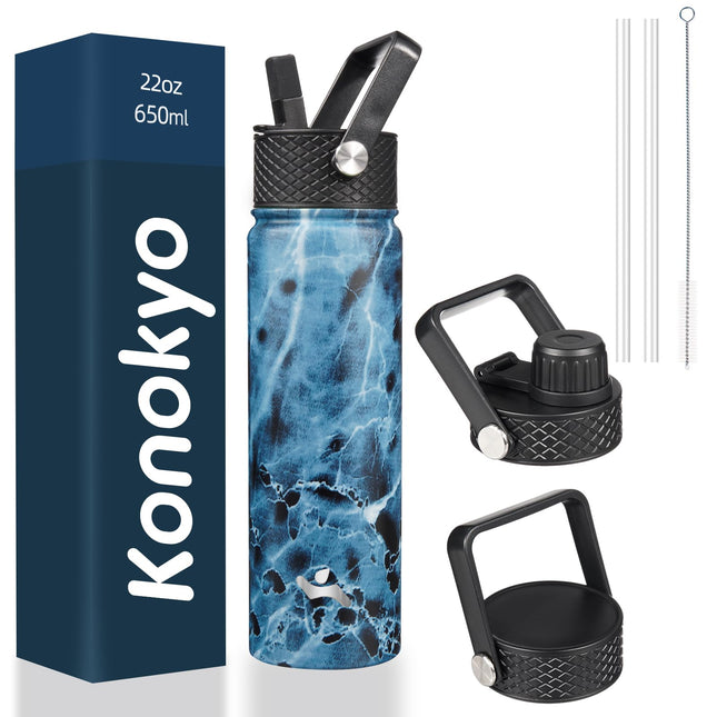 Konokyo Insulated Water Bottle with Straw,22oz 3 L