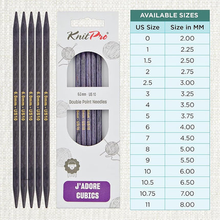 KnitPro J’Adore Cubics Double Pointed Needles 6" (15cm) | 6.00mm
