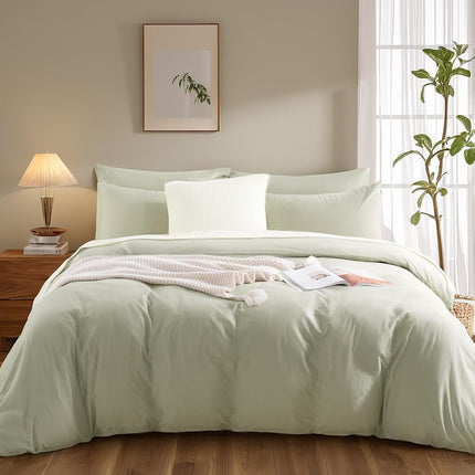 NEXHOME PRO Twin Duvet Cover Set – 100% Certified Organic Cotton with Washed Feel & Linen-Like Texture, Comfortable & Breathable, Home Bedding Set Sage Green (No Comforter)