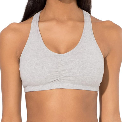 Fruit of the Loom Women's Adjustable Shirred Front Racerback Sports Bra, Multi Pack Options, White/Heather Grey/Black Hue, 34