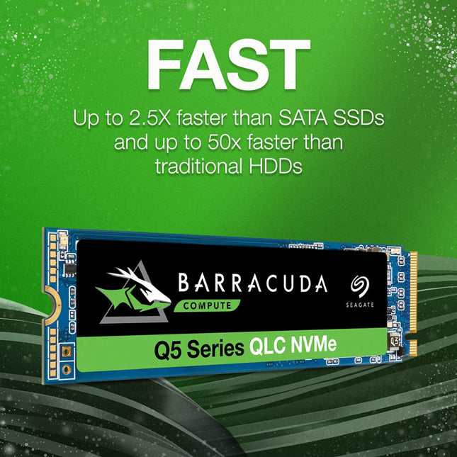 Seagate BarraCuda Q5 SSD, 1TB, Internal SSD, M.2 NVMe PCIe Gen3 �4, 3D QLC, for Desktop or Laptop (ZP1000CV3A001)