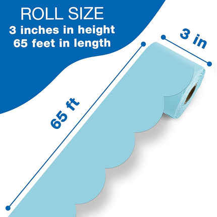Carson Dellosa 65Ft of Sky Blue Bulletin Board Borders, 1 Roll of Pastel Scalloped Trim for Rolling Whiteboard, Cork and Posterboard, Party, Easter, Spring Decorations, and Classroom Decor