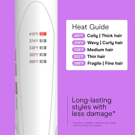 Conair Double Ceramic Flat Iron, 1-Inch Hair Straightener with Claw Clip, Five Heat Settings, Hair Iron with Extra Long Floating Plates, White