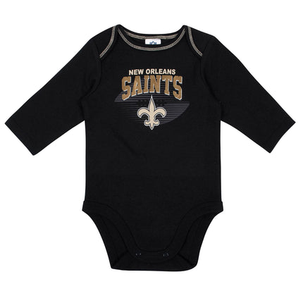 NFL New Orleans Saints 2 Pack Long Sleeve Bodysuit, Grey/Black New Orlean Saints, 6-12M