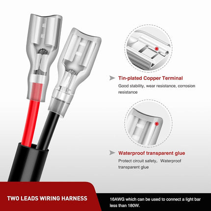 Nilight 2PCS 16 AWG 10 Feet Wiring Harness Extension Kit for LED Work Light Bar Led Pods Off Road Lights Driving Fog Light Boat Lighting