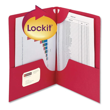 Carpeta Smead Lockit de dos bolsillos de gran resistencia, tamaño carta, roja, 25 por caja (87980)