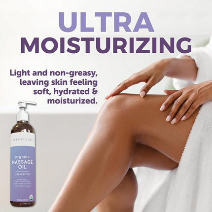 Organic Massage Oil with Lavender Scent (8 fl. oz.) - Non-Greasy Lavender Body Oil with Mess-Free Pump, Perfect for Sleep and Relaxation, Certified Organic and Non-GMO, 237 mL