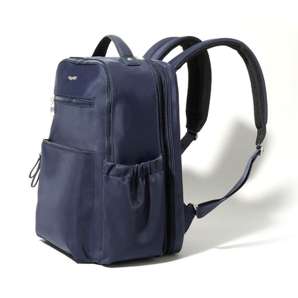 Baggallini Tribeca Expandable Travel Laptop Backpack Water-Resistant Nylon Work Bag w/Organization, Padded Sleeve & RFID Tech, French Navy, One Size