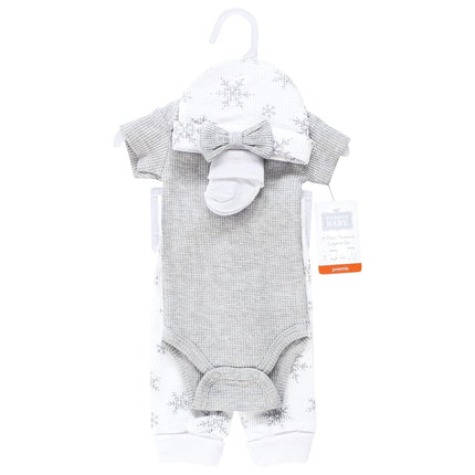 Hudson Baby Conjunto de pijama térmico unisex de 4 piezas para prematuros, manga corta, copo de nieve, prematuro