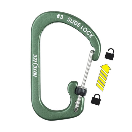 Nite Ize SlideLock Carabiner Aluminum, Size #3, Olive