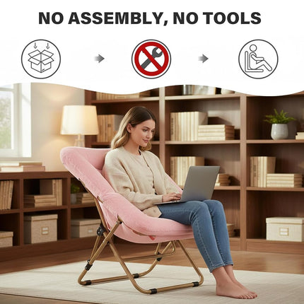 Tiita Comfy Saucer Chair, Soft Faux Fur Oversized Folding Accent Chair,Pink