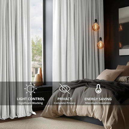 HPD Half Price Drapes Velvet Blackout Curtains/Drapes - 96 Inches Long 1 Panel Blackout Curtain Signature Pleated for Living Room & Bedroom - 25W X 96L, Primary White