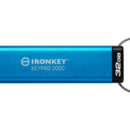 Kingston IronKey Keypad 200C Unidad flash USB cifrada por hardware Tipo C FIPS 140-3 Nivel 3 (pendiente) con cifrado de hardware XTS-AES de 256 bits -IKKP200C/32GB