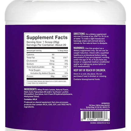 Jym Supplement Science Iso Jym, 90 Calories, 100% Whey Protein Isolate, Zero Fat, Zero Sugars, Mixes Clear, For Women & Men, Grape, 20 Servings