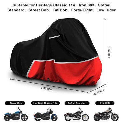 Waterproof Motorcycle Cover Replace for Harley Davidson Cruiser Models, 420D Oxford Cloth Softail, Dyna, Iron 883, Fat Boy 114, Forty-Eight, Low Rider, Sport Glide Cover for Snow Rain Protection