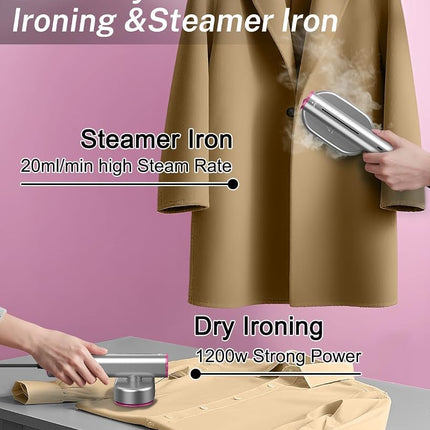 Défroisseur vapeur pour vêtements, mini défroisseur et fer à repasser portable 2 en 1, chauffe rapide en 10 secondes. Fer à défroisser, rotatif, large, 1200 W, sans effort, pour voyages, bureau, maison, 110-120 V.