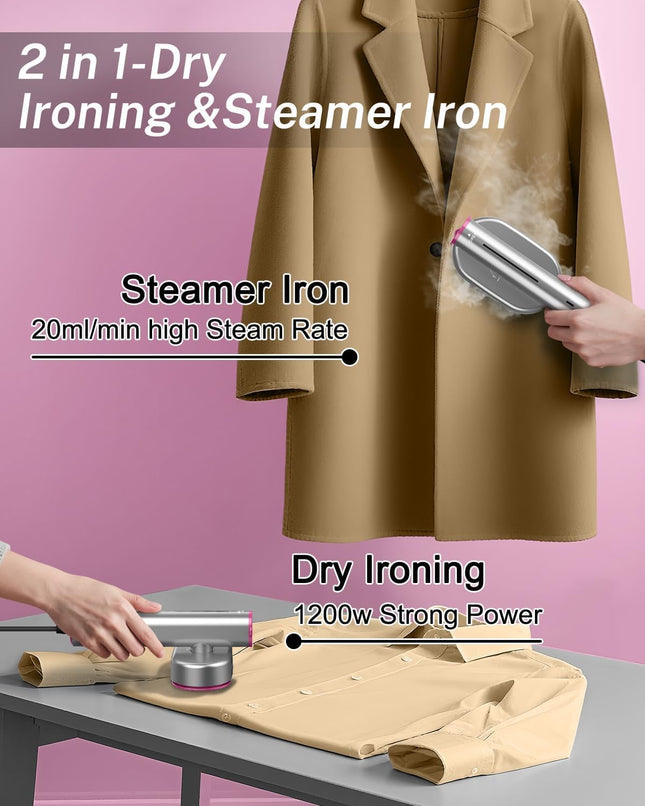 Steamer Clothes,Travel Portable Handheld Mini Clothes Steamer & lron 2 In 1 Fast 10s Heat-Up.Garment steamer lron,Rotatable Broad 1200W Effortless for Travel Office Home 110-120V