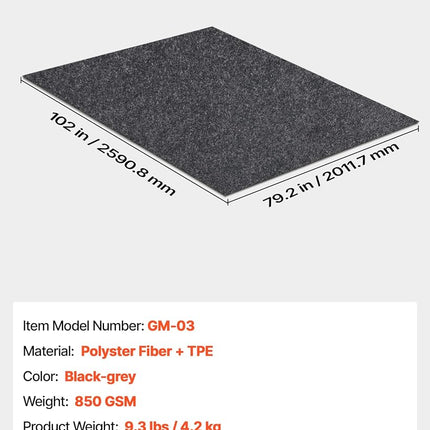 VEVOR Waterproof Garage Floor Mat for Under Car, Non-Slip 2 x 2.6 M Compact Size Heavy Duty Containment Mat, Protects Garage Floor from Water, Mud and Oil, for Garages,Greenhouses,Entrance