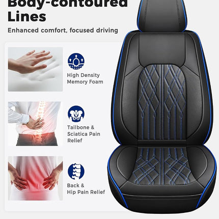 Huidasource Car Seat Covers Full Set, Leather Vehicle Cushion Covers, Universal Fit Most Car Sedan SUV Pickup Truck, Fit for Acura Honda City Nissan Altima Mazda Hyundai Audi (Full Set/Black&Blue)