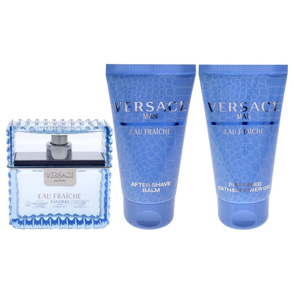 Versace Eau Fraiche Eau de Toilette Spray, Shower Gel and After Shave Balm Gift Set for Men
