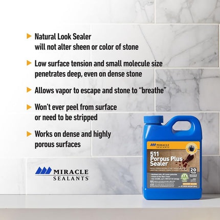 Miracle Sealants 511 Porous Plus Premium Countertop, Stone, and Tile Sealer, Quart